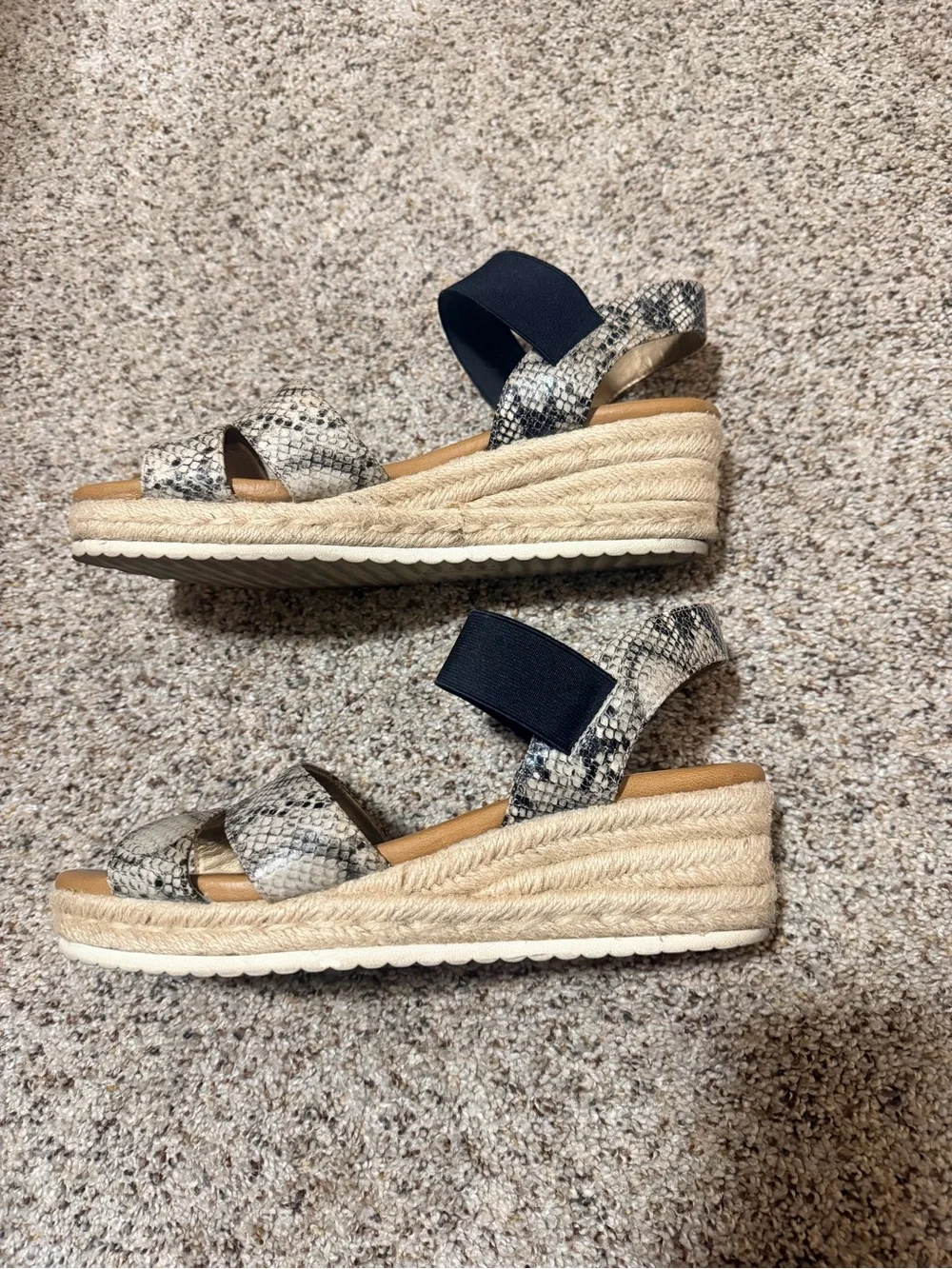 Anne Klein Black and Snake Print Wedge Sandals